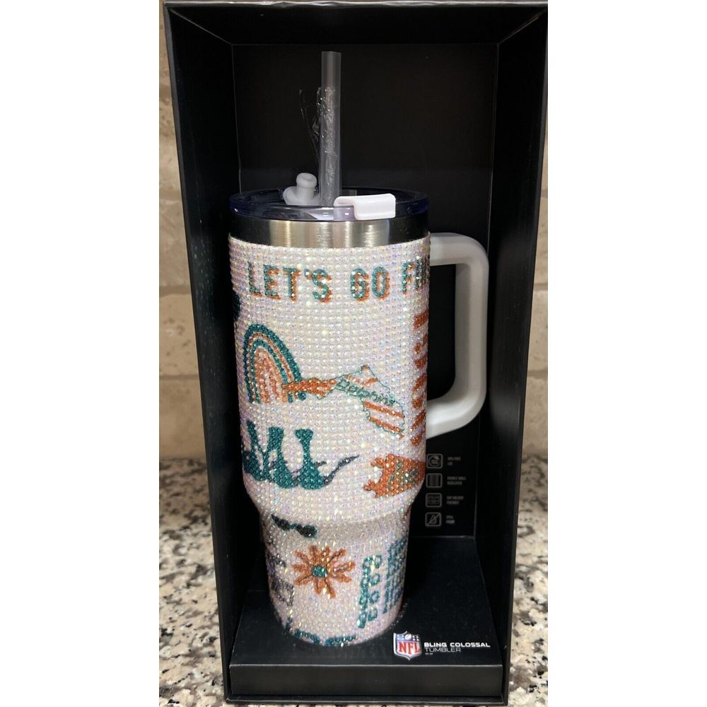 New Miami Dolphins Fins NFL 46oz White Bling Colossal Tumbler